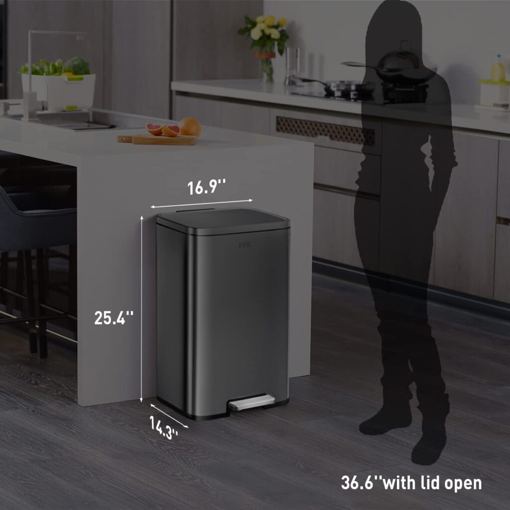 EKO Madison Matte Stainless 50 Liter/13.2 Gallon Step Trash Can w/Inner Liner - Fingerprint Resistant Finish