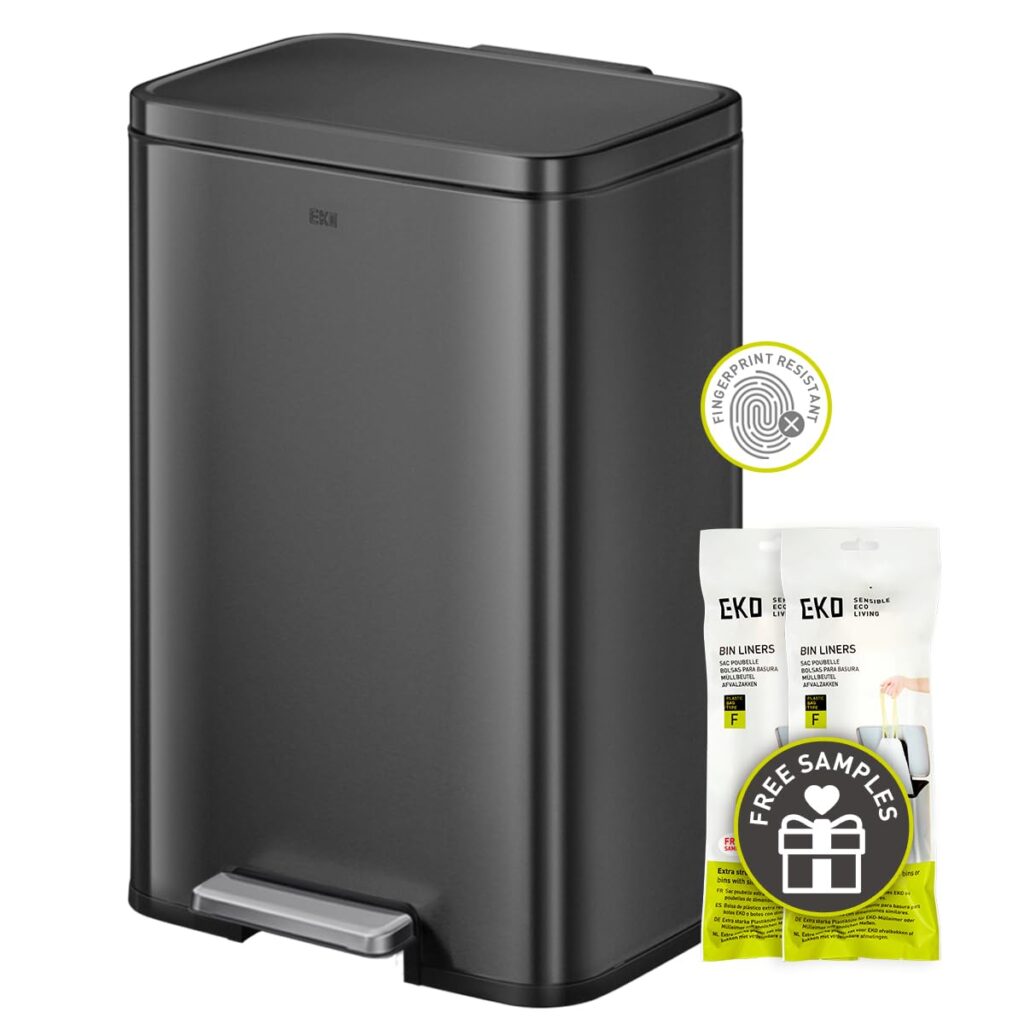 EKO Madison Matte Stainless 50 Liter/13.2 Gallon Step Trash Can w/Inner Liner - Fingerprint Resistant Finish