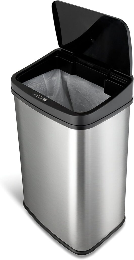 NINESTARS DZT-50-28 Automatic Touchless Motion Sensor Rectangular Trash Can, 13 Gal, Black Trim NINESTARS DZT-50-28 Automatic Touchless Motion Sensor Rectangular Trash Can, 13 Gal, Black Trim