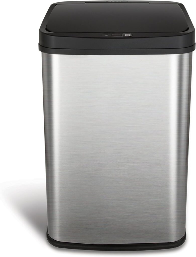 NINESTARS DZT-50-28 Automatic Touchless Motion Sensor Rectangular Trash Can, 13 Gal, Black Trim NINESTARS DZT-50-28 Automatic Touchless Motion Sensor Rectangular Trash Can, 13 Gal, Black Trim