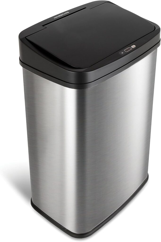 NINESTARS DZT-50-28 Automatic Touchless Motion Sensor Rectangular Trash Can, 13 Gal, Black Trim NINESTARS DZT-50-28 Automatic Touchless Motion Sensor Rectangular Trash Can, 13 Gal, Black Trim