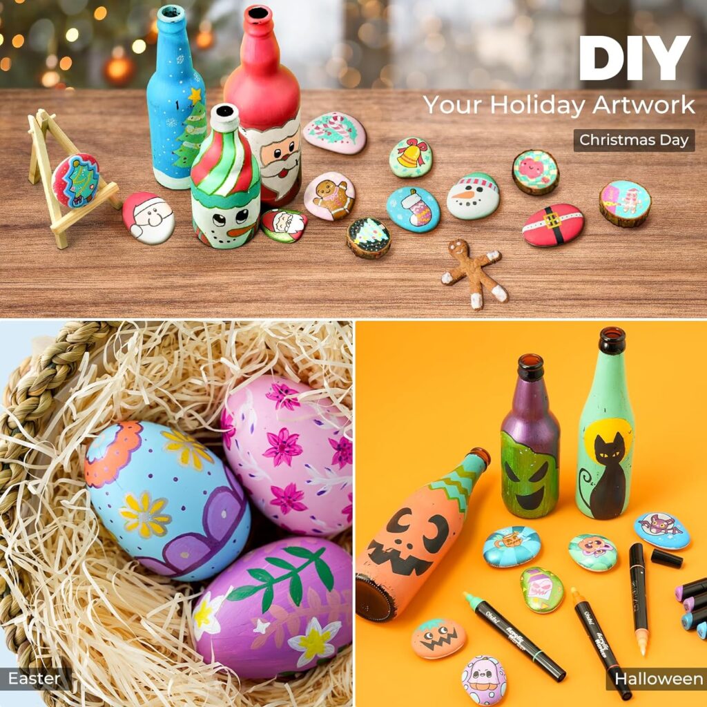 Ohuhu 30 Colors Acrylic Paint Pens : Dual Tips (Round  Fine) Acrylic Markers High Opacity Paint Markers Waterproof Lightfast for Rock Painting Easter Eggs Wood Glass Ceramic Canvas