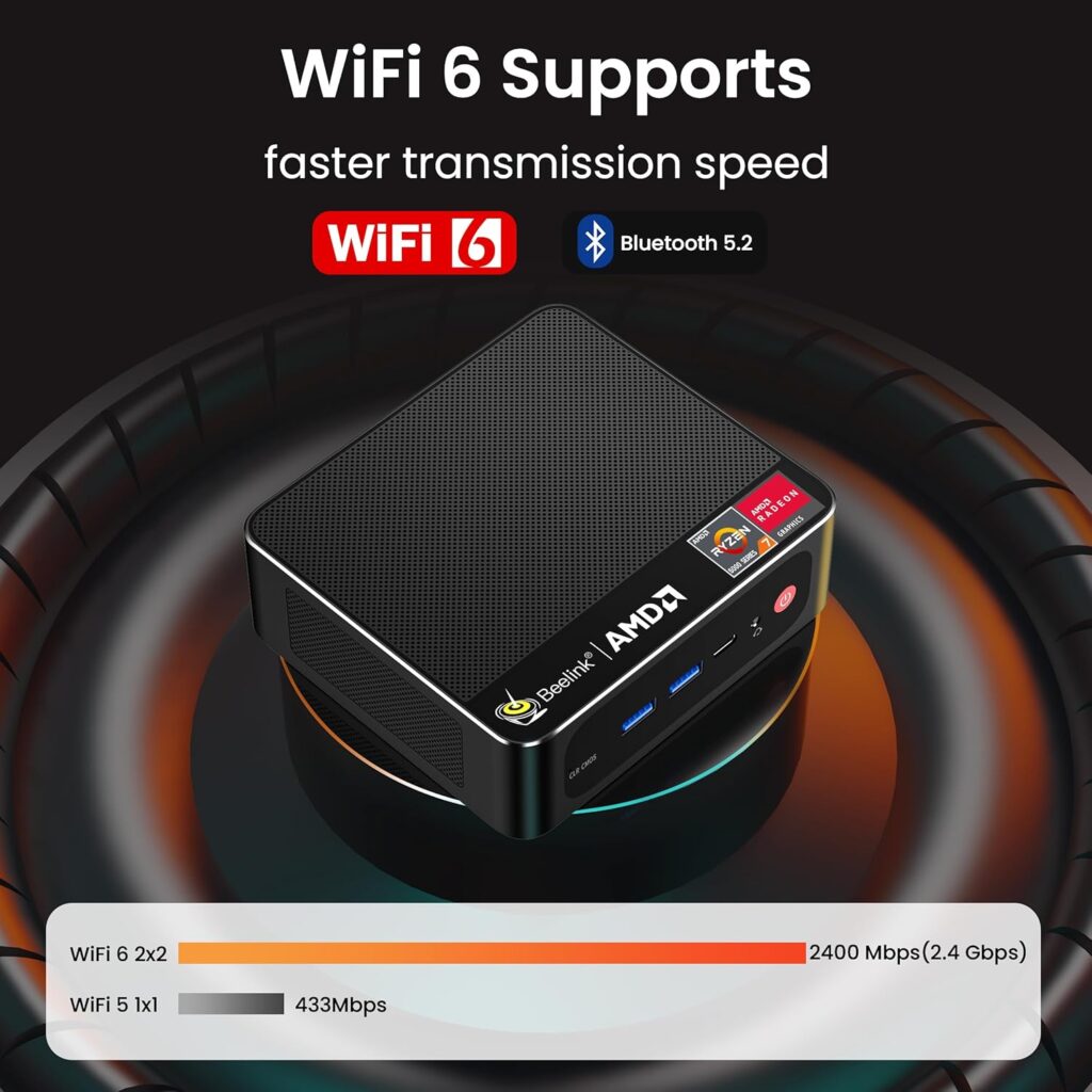 Beelink Mini PC AMD Ryzen 7 5700U Up to 4.3GHz 8C/16T, SER5 16GB RAM 1TB SSD Graphics 8core 1900 MHz, M.2 SSD NVME 2280 Mini Computer WiFi 6/BT5.2/HDMI/DP/USB3.2,Gaming/Office