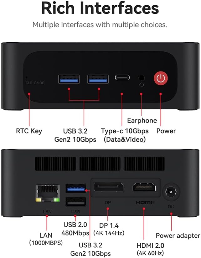 Beelink Mini PC SER5, AMD Ryzen 7 5700U(up to 4.3GHz), Mini Computer 16GB DDR4 RAM 500GB NVME SSD, Micro PC 4K@60Hz Triple Display HDMI DP USB-C, 35W High Performance Office Gaming HTPC W-11 Pro