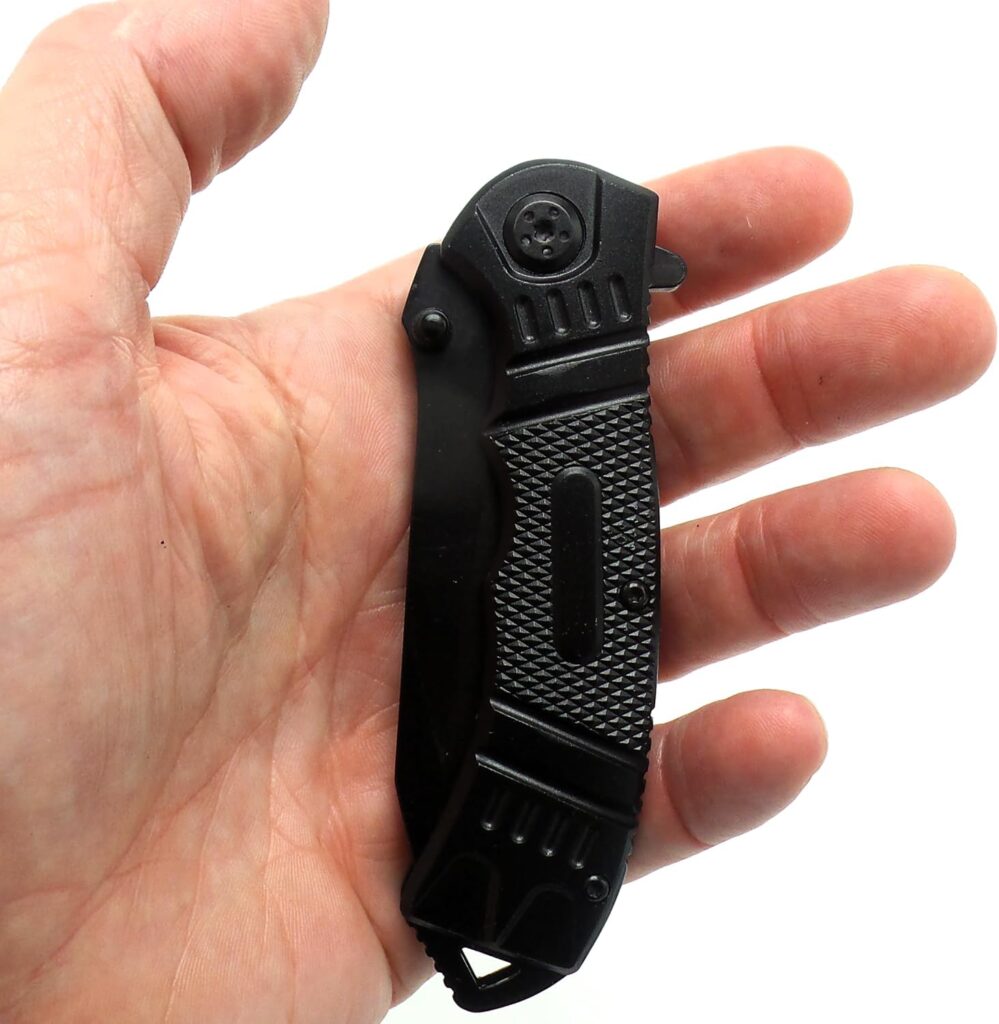 8 Inch Spring Assisted Foldable EDC Pocket Knife, w/Belt Clip German Surgical Steal DP Blade Everyday-Hunting-Fishing-Rescue-Tactical (Black)
