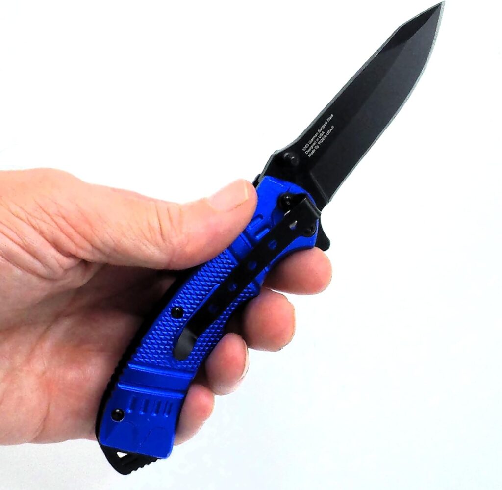 8 Inch Spring Assisted Foldable EDC Pocket Knife, w/Belt Clip German Surgical Steal DP Blade Everyday-Hunting-Fishing-Rescue-Tactical (Black)