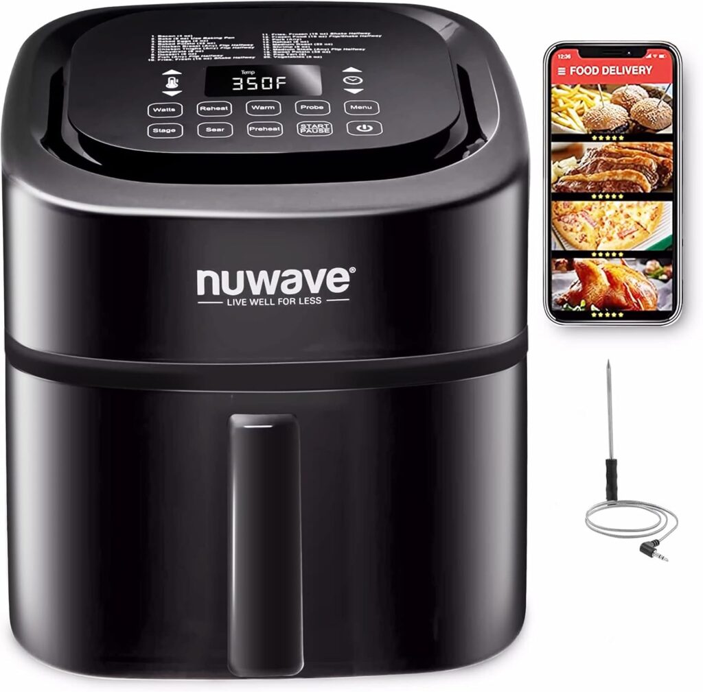 Nuwave Brio Plus 8 Qt Air Fryer, PFAS Free, New  Improved, Digital Touch Screen, Cool White Display, 50°F~400°F in Precise 5°, 5 Cook Functions, 100 Presets  50 Memory, 3 Wattages 700, 1500, 1800 Nuwave Brio Plus 8 Qt Air Fryer, PFAS Free, New  Improved, Digital Touch Screen, Cool White Display, 50°F~400°F in Precise 5°, 5 Cook Functions, 100 Presets  50 Memory, 3 Wattages 700, 1500, 1800