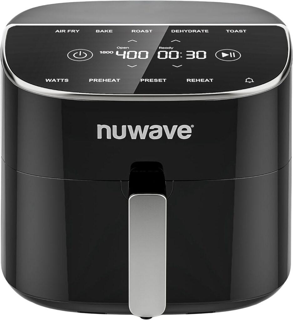 Nuwave Brio Plus 8 Qt Air Fryer, PFAS Free, New  Improved, Digital Touch Screen, Cool White Display, 50°F~400°F in Precise 5°, 5 Cook Functions, 100 Presets  50 Memory, 3 Wattages 700, 1500, 1800 Nuwave Brio Plus 8 Qt Air Fryer, PFAS Free, New  Improved, Digital Touch Screen, Cool White Display, 50°F~400°F in Precise 5°, 5 Cook Functions, 100 Presets  50 Memory, 3 Wattages 700, 1500, 1800