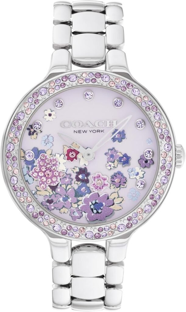 COACH Chelsea Womens 2H Quartz Watch - 36mm Stainless Steel Bracelet - Crystal-Set Bezel with Floral Design - Premium Fashion Timepiece - Gift for Her