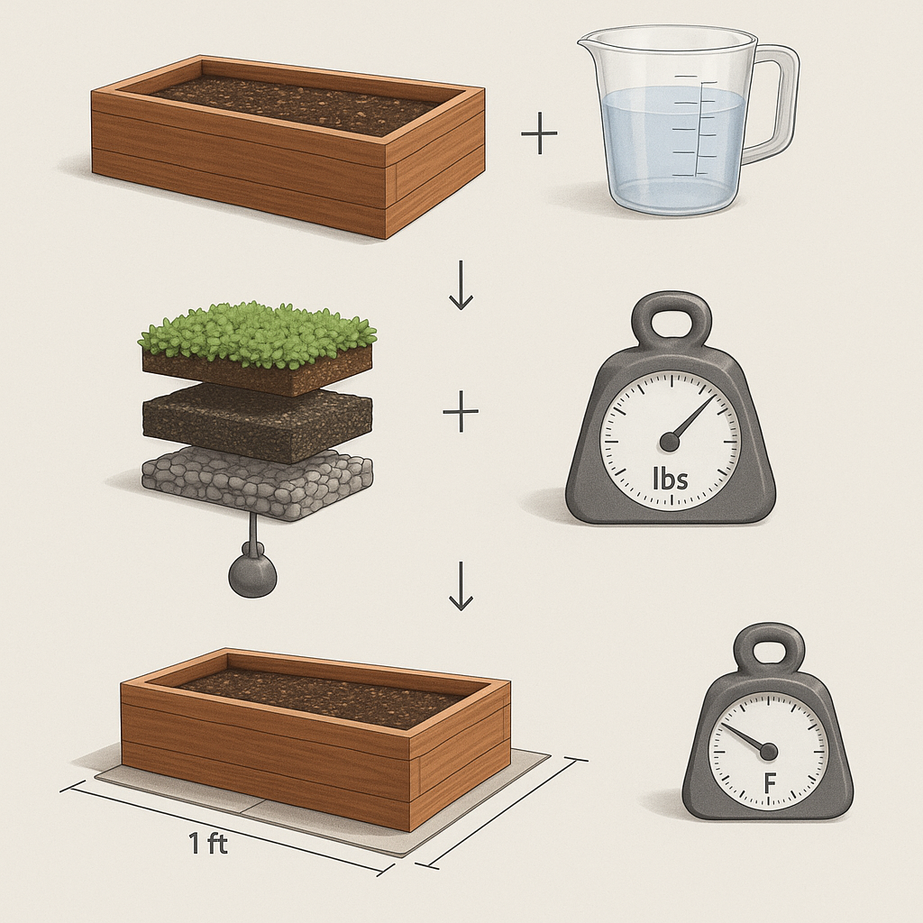 step-by-step rooftop garden load per square foot calculation for a saturated planter
