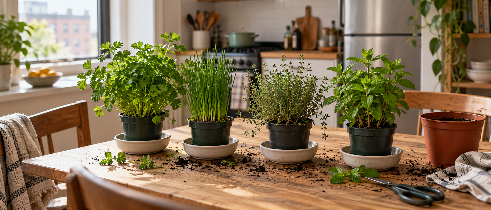 How to grow herbs indoors in winter - renter-friendly indoor herb garden with drainage holes and light potting mix for winter