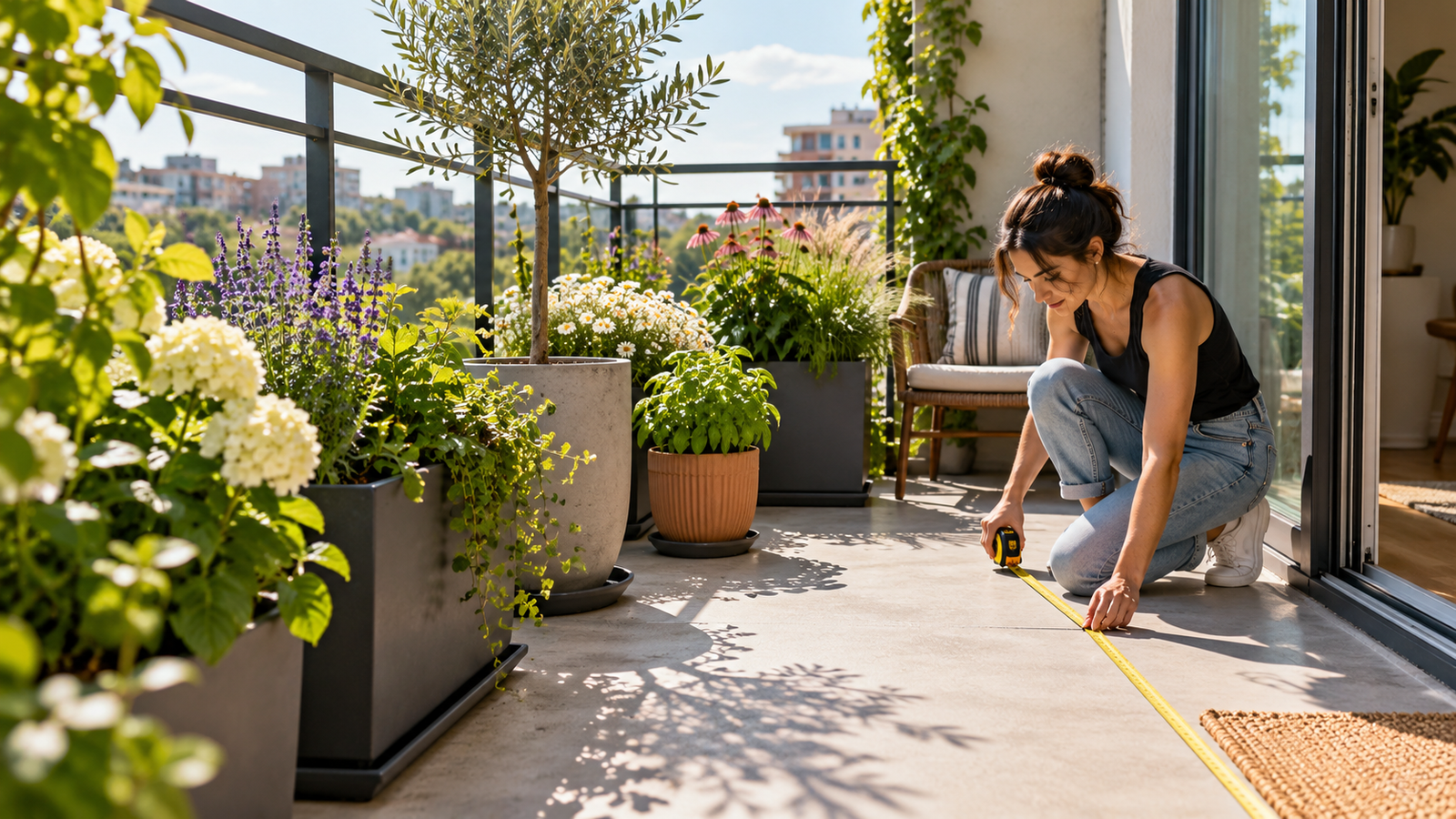 Balcony measurement and placement guide for self-watering planters for balcony vegetables